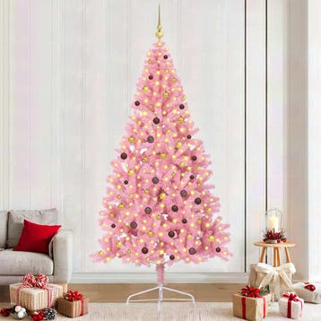 vidaXL Kunststof Voorverlichte Kerstboom met 300 LED Roze, Verzenden