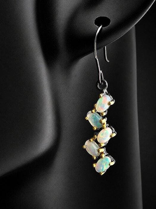 Opaal - Zilver - Oorbellen - Rainbow Glow, Collections, Minéraux & Fossiles