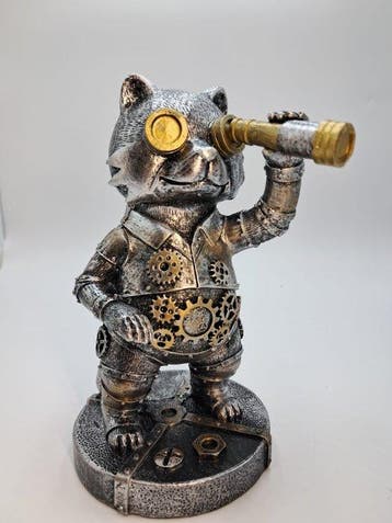 Beeldje - Gatto Esploratore Steampunk in Resina con