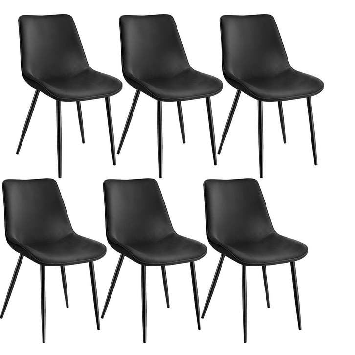 tectake Set stoelen Monroe fluweellook - zwart, Set van 6, Huis en Inrichting, Stoelen, Verzenden