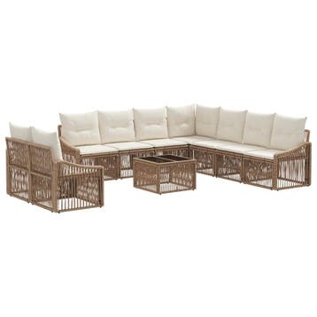 vidaXL Tuinbank Set 10 pcs Beige poly rattan, Verzenden, Nieuw