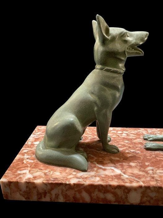 Beeld, Twee honden - 16 cm - Brons, Marmer, Antiek en Kunst, Curiosa en Brocante
