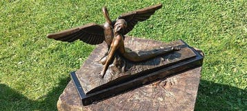 sculptuur, art deco vrouw met zwaan - 25 cm - Brons