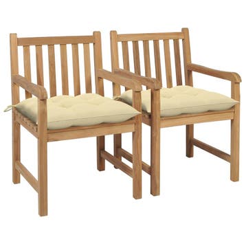 vidaXL Tuinstoelen 2 st met crèmewitte kussens massief, Verzenden