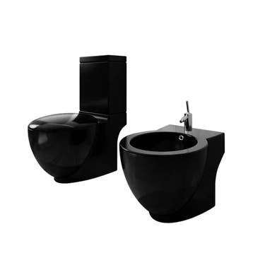 vidaXL Toilet- en bidetset staand keramiek zwart, Verzenden, Nieuw