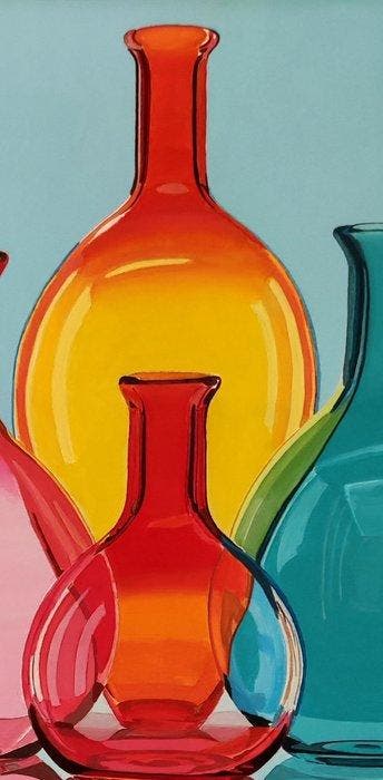 Antonio Perotti - Still Life Vasi in vetro, Antiquités & Art, Art | Peinture | Moderne