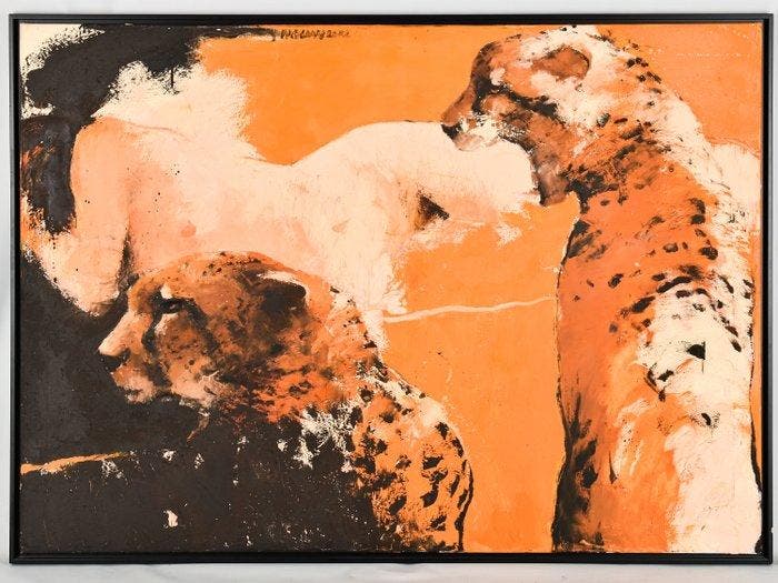 Wil van der Laan (1950) - Cheetahs, Antiek en Kunst, Kunst | Schilderijen | Modern