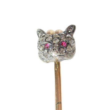 Speld - 14 karaat Roségoud, Zilver - Diamant - Antiek ca.
