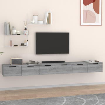 vidaXL Wandkasten 2 st 102x30x20 cm bewerkt hout grijs, Verzenden, Nieuw