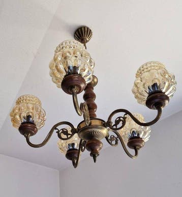 Kroonluchter - Opaline glas - 5-Arm, Antiek en Kunst