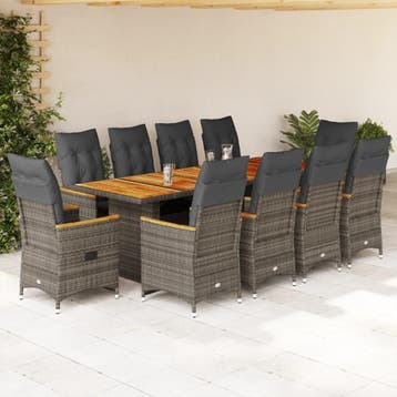 vidaXL 11-delige Bistroset met kussens poly rattan grijs, Verzenden, Nieuw