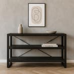 Boekenkast Mangohout Britt Laag 150 Zwart, Verzenden, Nieuw, Overige houtsoorten, Industriële meubels