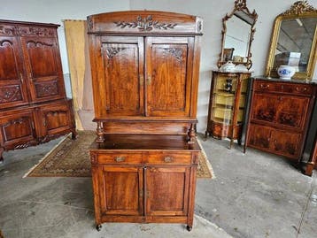 Credenza - Hout - Dressoir met vitrine en bovenkast