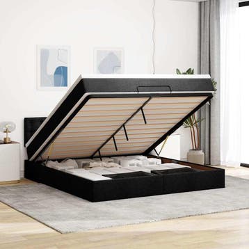 vidaXL Bed poef met matras en LEDs 180x200 cm stof zwart, Verzenden, Nieuw