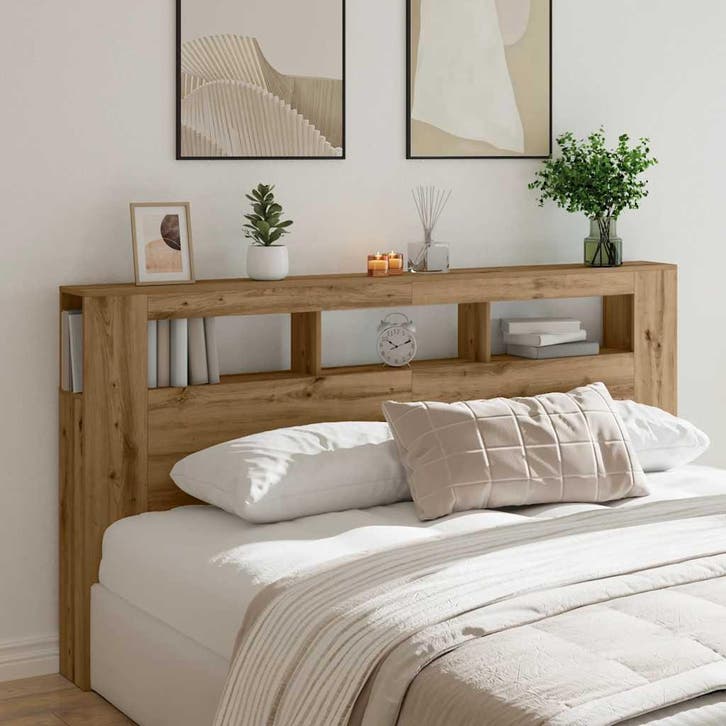 vidaXL Hoofdeinde met LED 200x18,5x103,5 cm hout artisanaal, Huis en Inrichting, Slaapkamer | Bedden, Nieuw, Verzenden