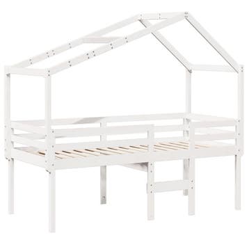 vidaXL Hoogslaper met dak massief grenenhout wit 90x200 cm, Verzenden, Nieuw