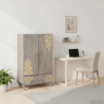 vidaXL Highboard Grijs en Goud 60 x 33 x 100 cm Massief, Verzenden, Nieuw