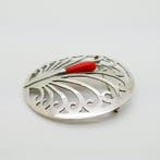 Zonder minimumprijs - Broche Zilver Bloedkoraal - Art Deco, Handtassen en Accessoires, Antieke sieraden