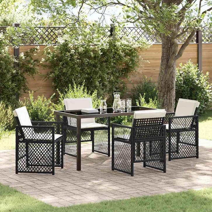 vidaXL Tuin Eettafel Set 5 pcs Zwart poly rattan, Tuin en Terras, Tuinsets en Loungesets, Nieuw, Verzenden
