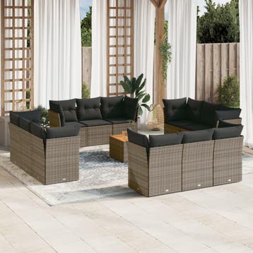 vidaXL 13-delige Loungeset met kussens poly rattan grijs, Verzenden, Loungeset
