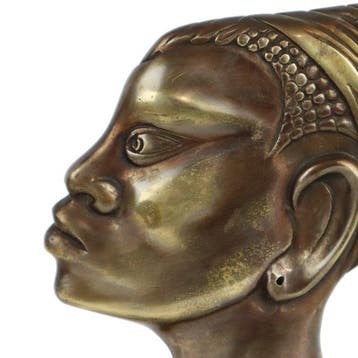 sculptuur, Art Deco Bronzen Sculptuur Afrikaanse Vrouw Groen, Antiquités & Art
