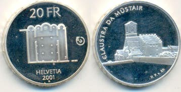 20 Franken Kloster Muestair Probe 2001 Schweiz:, Verzenden, België