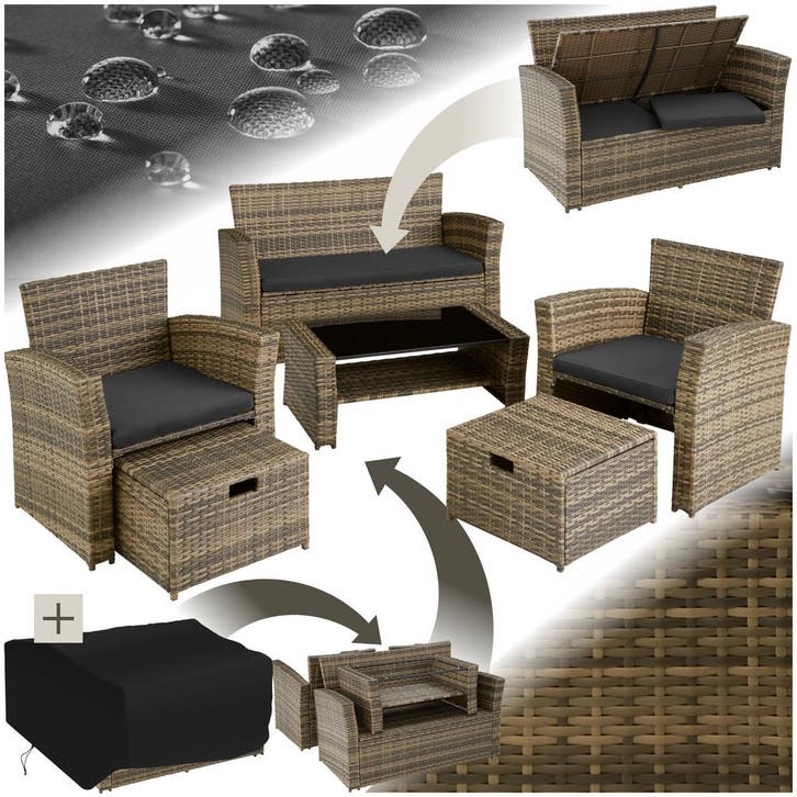 Wicker zitgroep Modena 3+2+1 met beschermhoes - natuur, Jardin & Terrasse, Ensembles de jardin, Envoi