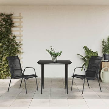 vidaXL 3-delige Tuinset textileen en staal zwart, Verzenden, Tuinset