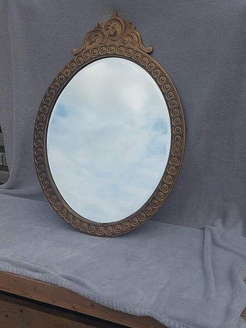 Miroir - Bois, Résine - Miroir ovale baroque, Antiquités & Art, Curiosités & Brocante