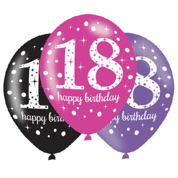 Ballonnen 18 Jaar Happy Birthday Roze 27,5cm 6st, Hobby en Vrije tijd, Verzenden, Nieuw