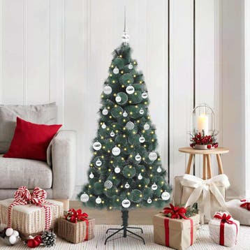 vidaXL Kunst Kerstboom met Lichtjes en Ballen Set Groen 150, Diversen, Kerst, Verzenden, Nieuw