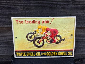 Shell Oil - Motoren - Cast Iron - Reclamebord - Gietijzer