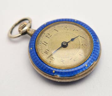 Antik 925 Silver - Blue Enameled - mechanical pocket watch -, Nieuw