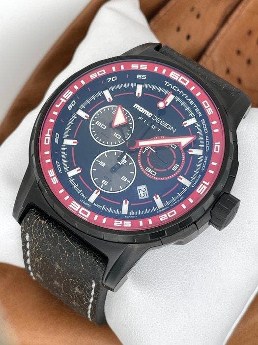 MomoDesign - Pilot Chronograph - MD1164BK-04RD - Heren -, Handtassen en Accessoires, Horloges | Heren