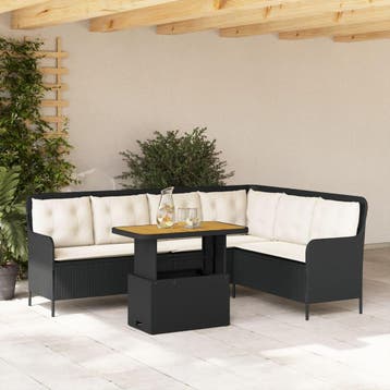 vidaXL 2-delige Loungeset met kussens poly rattan zwart, Verzenden, Loungeset