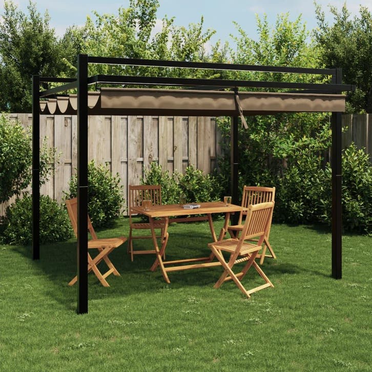 vidaXL Prieel met uittrekbaar dak 3x3 m aluminium taupe, Jardin & Terrasse, Tonnelles, Envoi