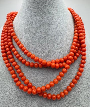 Chaîne - 18 carats Or jaune Corail - Collier en corail