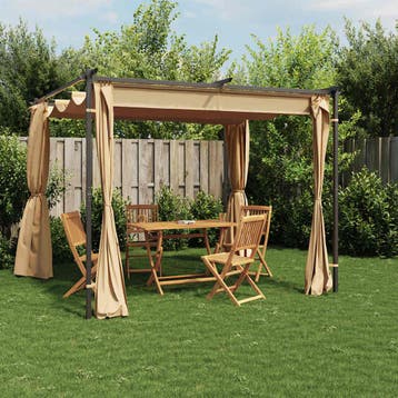 vidaXL Prieel met gordijnen 3x3 m staal taupe, Verzenden