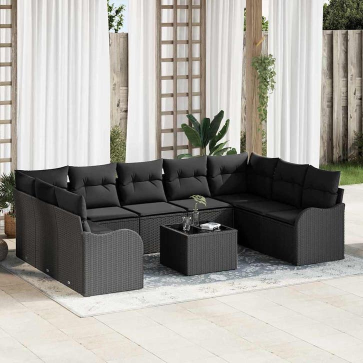 vidaXL Tuinbank Set Zwart poly rattan, Tuin en Terras, Tuinsets en Loungesets, Nieuw, Verzenden