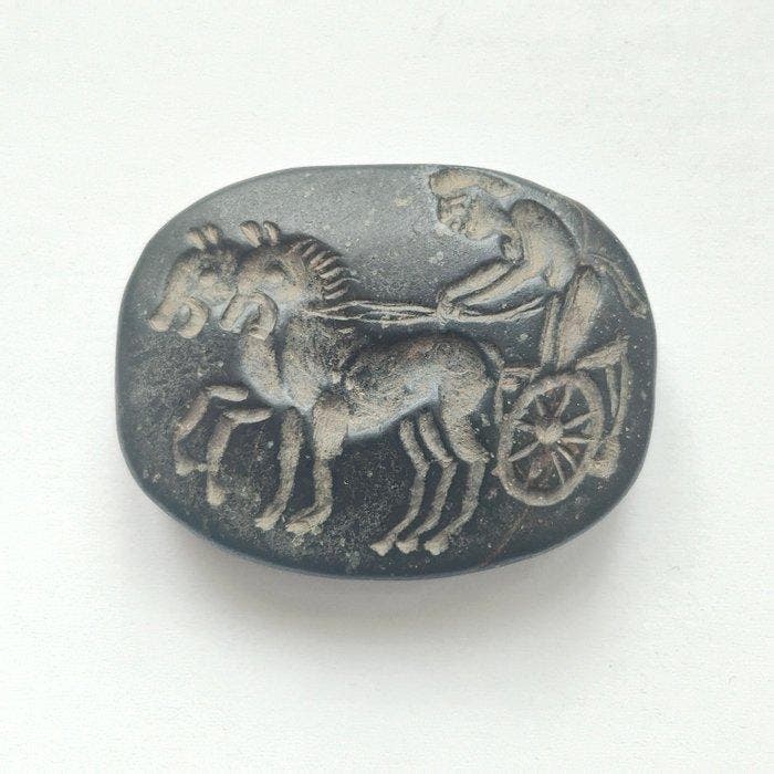 Silk Road, Centraal-Azië Grijze Jaspis Krijger op, Antiquités & Art, Antiquités | Autres Antiquités