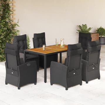 vidaXL 7-delige Tuinset met kussens poly rattan zwart, Verzenden, Nieuw, Tuinset