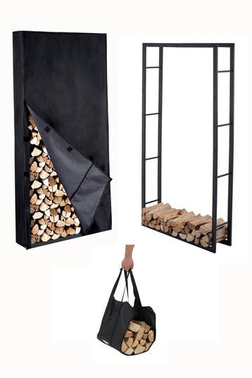 Lendo Online Range-bûches avec Housse 100x25x196 cm Noir
