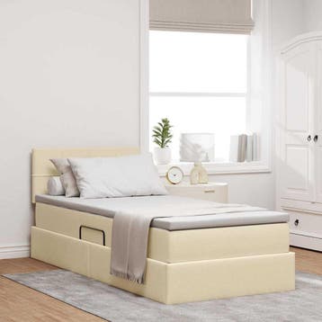 vidaXL LED opbergbed met matras Crème 90 x 200 cm Stof, Verzenden
