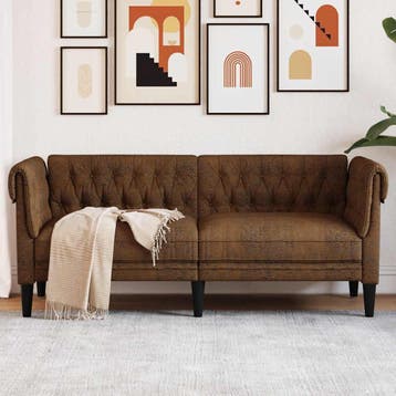 vidaXL Tweezitsbank / zetel Chesterfield-stijl stof bruin, Huis en Inrichting, Verzenden, Nieuw