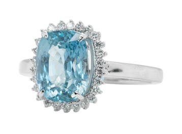 Ring - 18 karaat Witgoud, Groenachtig blauw (Birma, zonder, Nieuw