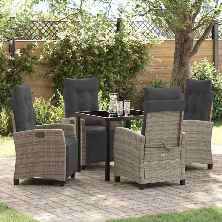 vidaXL Tuin Eettafel Set met kussen 5 pcs Grijs poly rattan, Tuin en Terras, Tuinsets en Loungesets, Nieuw, Verzenden