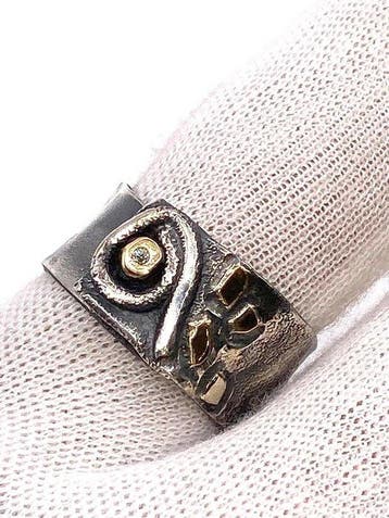 Zonder minimumprijs - Ring - 18 karaat Zilver, Geel goud