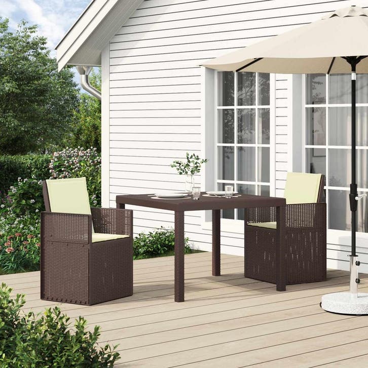 vidaXL Tuin Eettafel Set 3 st Bruin en crèmekleurig PP, Tuin en Terras, Tuinsets en Loungesets, Nieuw, Verzenden