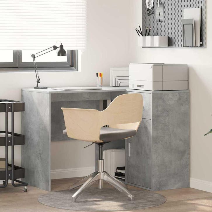 vidaXL Hoekbureau met lade Beton Grijs 102 x 88 x 75 cm, Maison & Meubles, Bureaux, Envoi