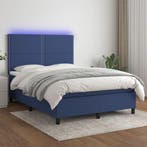 vidaXL Boxspring met matras en LED stof blauw 140x200 cm, Verzenden